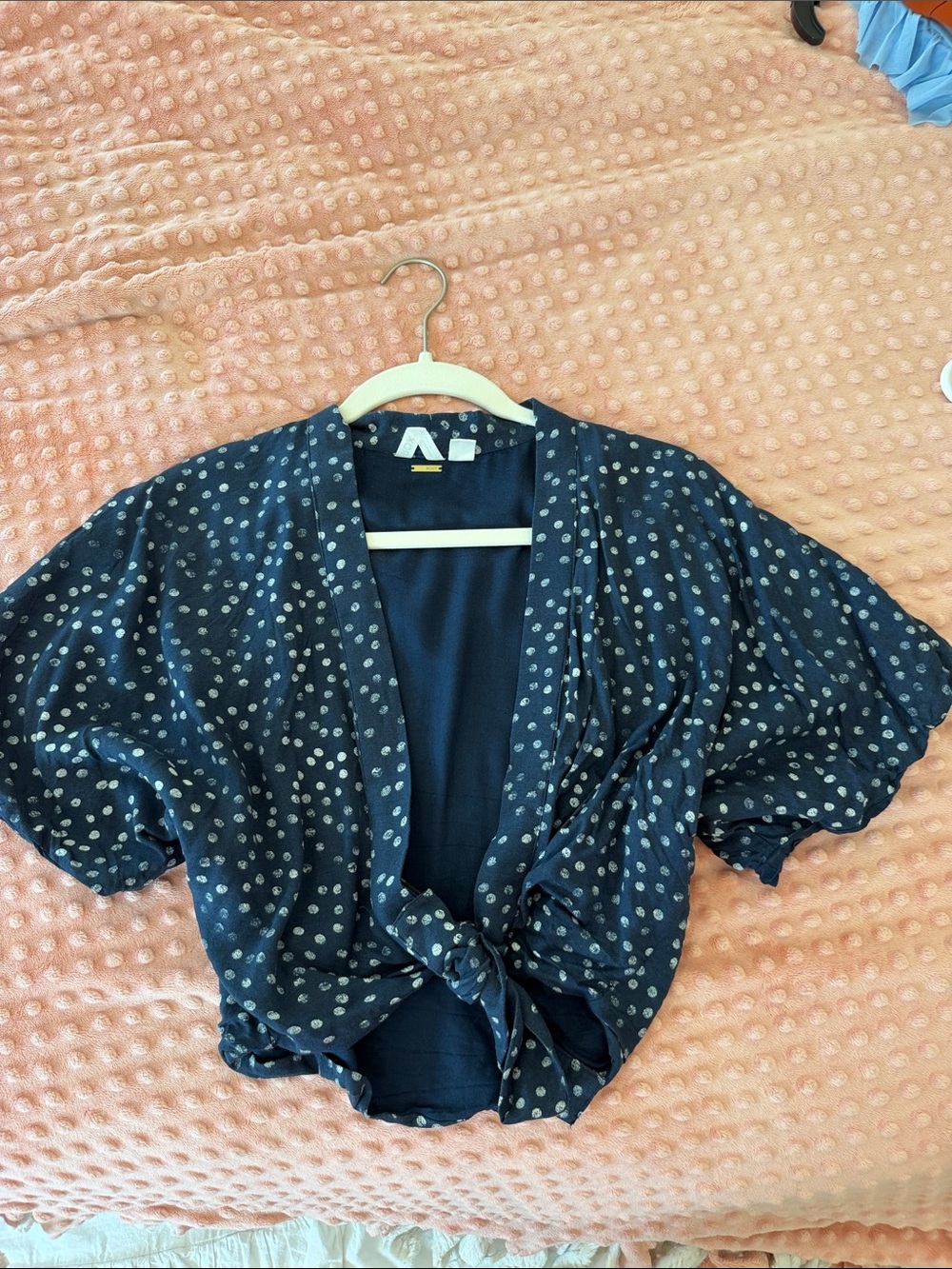 Roxy Navy Polka Dot Tie-Front Crop Top